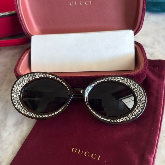 Gucci Tortoise Shell Swarovski Diamond Studded Sunglasses - Picture 2 of 9